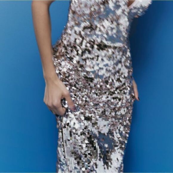 SILVER STRAPPY SEQUIN DRESS ZARA - Picture 14 of 16